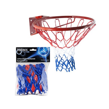 Купить Сетка баскетбольная Torres, нить 4 мм, бело-сине-красная в Духовщине 